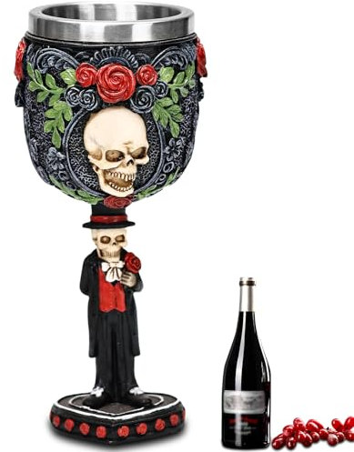 ZONSUSE Gobelet Crâne Gothique,Verre à vin Médiéval,Gobelet Rose Gothique en Acier Inoxydable,Verres à Vin D'Halloween,pour la Décoration Gothique de la Maison Fête d'Halloween 180 ml (Hommes)