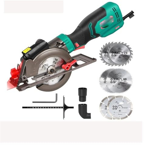 Sierra circular de 750 W, guía láser, sierra circular eléctrica de 3500 rpm, herramienta eléctrica con 6 cuchillas, kit de herramientas de corte de madera profesional para tareas de mejora del hogar