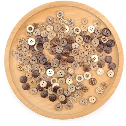DEANKEJI Kokosnussknöpfe, 170 Stück, 17 Stile, 3 Größen (12,5 mm, 11 mm, 10 mm), Vintage-Dekoknöpfe für Strickjacke, Nähen, Basteln