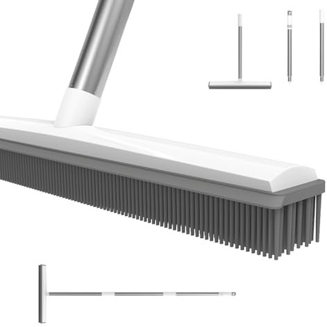 2-in-1 Broom & Floor Squeegee, Floor Scrub Brush with Long Handle, 2 in 1 Stiff Bristles Scrubber Mop with Squeegee for Cleaning Deck Tile Tub Garage Patio Wall Sink Bathroom Kitchen