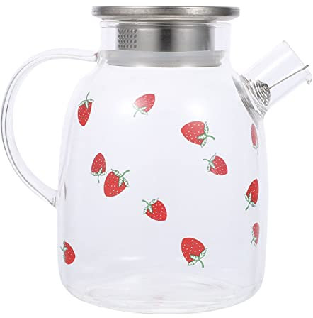 OKUMEYR Teteras de Vidrio de Borosilicato de Alta Capacidad Jarra Térmica Segura Saludable con Forma de Fresa Mango Liso