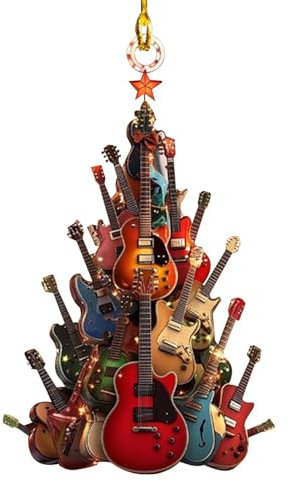 Rockin' Around The Guitar Weihnachtsbaumschmuck, Gitarren Christbaumschmuck, 2D Acryl Christbaumanhänger Weihnachtsbaum Anhänger Weihnachtsdeko Für Musikliebhaber