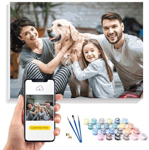 KURUMi 24/36/48 Couleurs – Kit de Peinture Numéro Adulte Personnalisé – Créez un Tableau à Peindre avec Numéro Unique à Partir de Votre Photo Préférée de Famille, Animal de Compagnie ou Être Cher