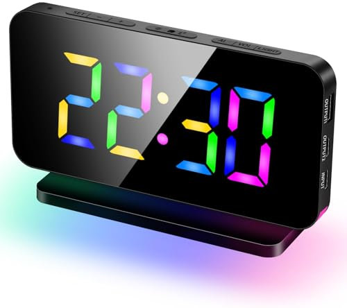 GlasFlength Wecker Digital, LED Digitaler Wecker 5 Helligkeits Digitale Uhr mit 11 RGB Nachtlicht 5 Lautstärke Digitalwecker mit Leuchtziffern 7 Spiegeluhr Uhr Digital Schlafzimmer mit Snooze 12/24HR
