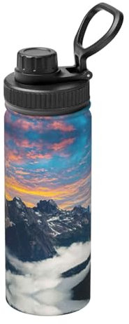 Alpine Scenery Trinkflasche, Motiv: lebendiger Himmel oben, Camping, Wandern, Edelstahl, doppelwandig, isoliert
