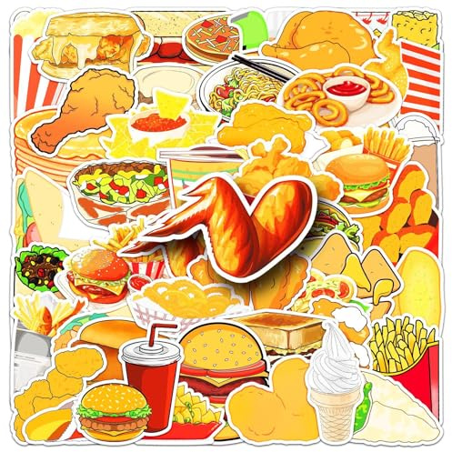 50 Stück Fast Food Lebensmittel Aufkleber für Kinder Jugendliche Erwachsene,Delikatessen wasserfeste Sticker für Computer Laptop Gepäck Motorrad Fahrrad Skateboard Koffer Auto Scrapbook Helm Gitarre