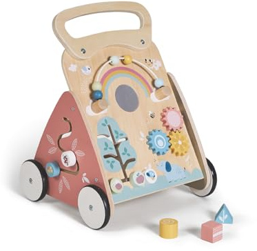 MS Montessori MIMO - Trotteur en bois pour bébé | Chariot de marche avec jouets et activités pour les premiers pas | Déambulateur bébé +12 mois