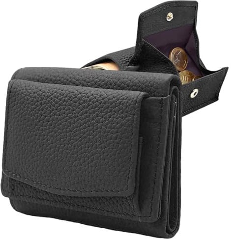 Alster Herz* Kleine Geldbörse Damen Echtleder mit Münzfach & RFID Schutz – Mini Portemonnaie für Frauen Kompaktes Kreditkartenetui aus Rindsleder – Hochwertiger Damen Geldbeutel (Schwarz)