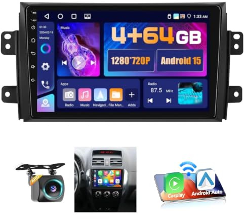 4+64G Android 15 Car Stereo for Suzuki SX4 2006-2013 Fiat Sedici 2005-2014 | 9'' IPS Touchscreen Radio Wireless CarPlay Android Auto 5G WiFi Bluetooth Plug and Play GPS SWC FM/RDS 32EQ Backup Cam