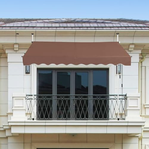 RELAX4LIFE Tenda da Sole per Esterno con Morsetto senza Forare, Telaio Telescopico, Telo Anti-UV, Altezza e Inclinazione Regolabile, Ideale per Balcone e Terrazzo (Marrone, 200x175cm)