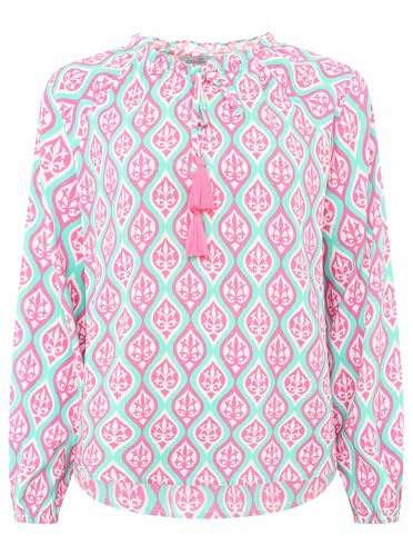 Zwillingsherz Bluse, Langarm, Damen Shirt bunt Boho Muster (DE/NL/SE/PL, Alphanumerisch, S, M, Regular, Regular, Mittelpink)