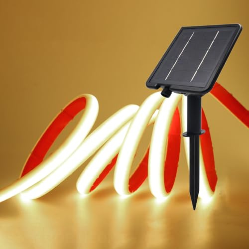 GQL 24V Solar/USB COB LED Strip - IP68 Waterproof 320LEDs/m Dual-Power, 8-Mode for Indoor/Outdoor Lighting (Natural White,7m)