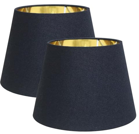 Sinta 2 Pack 9 Lampenschirme Modern Tapered Lampenschirm Ersatz Schwarz Gewebe Einfacher Stil Lichtschattierung Mit Gold Futter für E27/E14 Tischleuchte/Wandleuchte