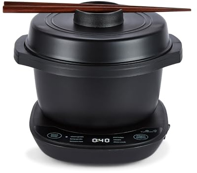 Yum Asia Kotori Mini Donburi Rice Cooker with Advanced Fuzzy Logic, Ninja Ceramic Bowl, (1 Cup, 0.18L), 3 Rice Functions, 3 Multicooker Settings, LED Display, 220-240V (Charcoal Black)