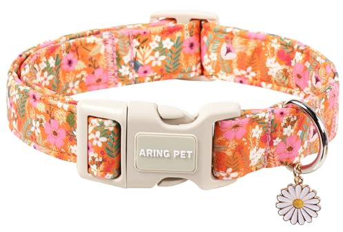ARING PET Hundehalsband, Niedliches Blumen Halsband, Bequemes Orange Hundealsband mit Schnellverschluss aus Kunststoffschnalle für Jungen und Mädchen Hunde