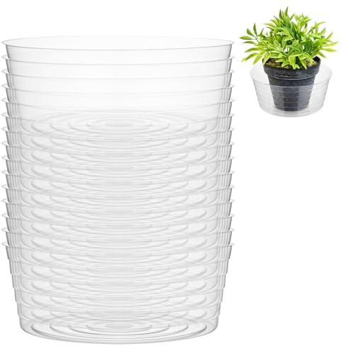 Hoolerry 15 Pcs Plastic Plant Saucer Clear Deep Drip Tray Thickened Clear Plant Saucers Trays for Pots Deep Drip Trays for Home Garden Indoor and Outdoor Potted (14 Inch)