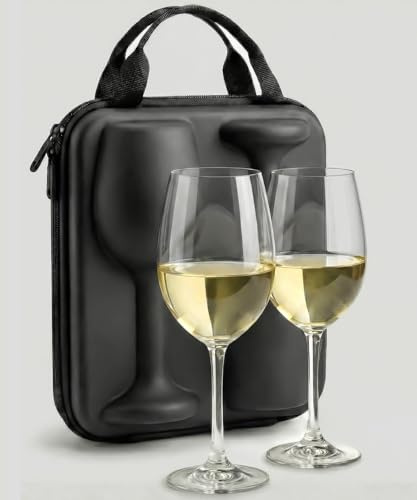 Breezio 2 Weingläser to go mit Schutzcase – Weinglas to go aus gehärtetem Glas – 2 Camping Gläser mit passgenauem Case – Bruchsichere Weingläser dank passgenauem EVA Hartschalen Case