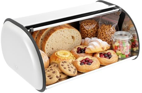 Brotkasten 410 Edelstahl Brotbox mit Rolldeckel Mückenresistente Brotaufbewahrungsbox Brotdose für Brotaufbewahrung Brotkästen Brotbehälter Aufbewahrungsbox für Brötchen, Kekse, Brot, 43.5x27x18cm