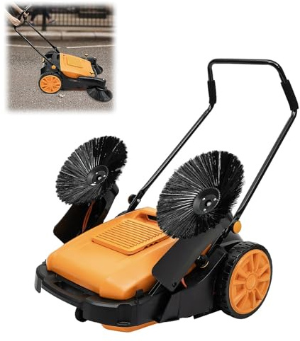 HUOMMGS Kehrmaschine 3680m²/h Bodenkehrmaschine 105cm Kehrbreite Handkehrmaschine mit 55L Abfallbehälter Einstellbarem Winkel und Höhe Kehrmaschine für Fabriken, Hotels, Straßen