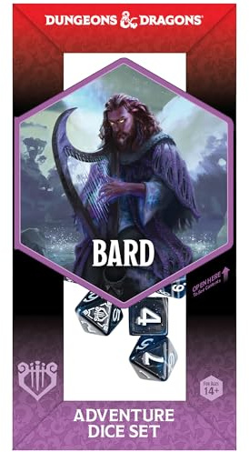 Dungeons & Dragons: D&D Adventure Dice: Bard – Blau & Schwarz – 14-teiliges RPG-Stanz-Set, Klassensymbole, Sammlerstück, Rollenspiel-Zubehör, Sirius-Würfel