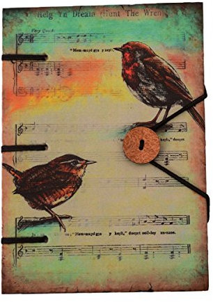 purpledip Vintage Diary/Tagebuch/Notizbuch 'Song Birds': Nat?rlich Papier in Digitaldruck Hard Cover mit einzigartigem Knopf & String Verschluss. Perfekte Geschenk f?r Musikliebhaber (11109)