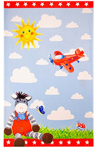 Baby Glück Kinderteppich Weich und Soft, 100x160 cm Rechteck Teppich in Farbe Blau, Öko-Tex zertifiziert für Kinderzimmer und Babyzimmer, freundliche Bildmotive für Babys