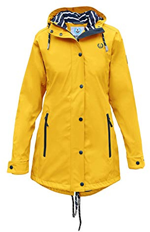 MADSea Damen Regenmantel Friesennerz 620 | halblanger wasserdichter Regenparka | winddicht mit maritimen, weiß/blauen Innenfutter