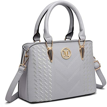 Miss Lulu Handbag for Women, Woven Chevron Top Handle Shoulder Bag | Pebbled PU leather handbag with woven chevron detail, detachable strap, four carry options and space for a 9.7-inch tablet