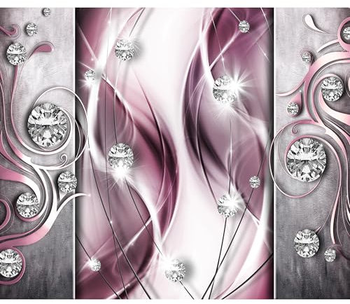 decomonkey - Papier Peint Panoramique Abstrait Abstraction Diamants 350x256 cm - Décoration murale moderne – Tapisserie décorative pour chambre salon - Abstraction moderne rose gris