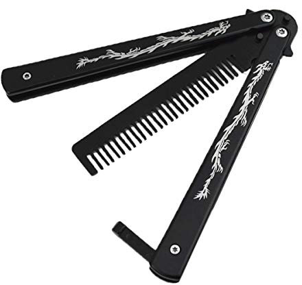 Funtuan Dragon Totem Stainless Steel Practice Butterfly Knife Trainer and Comb Knife Trainer (Black) 1