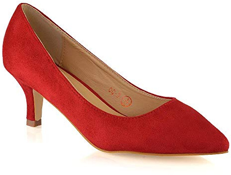 ESSEX GLAM Womens Kitten Heel Court Shoes Ladies Pointed Toe Low Heel Formal Evening Pumps Shoes 3-8