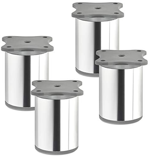 SOTECH 4 Stück Möbelfüße Echo 60 mm (+ 10 mm) Ø 40 mm Chrom poliert höhenverstellbare Schrankbeine aus Aluminium