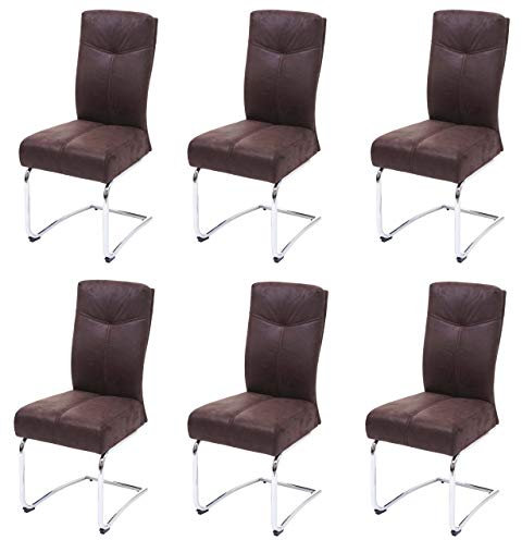 Mendler 6er-Set Esszimmerstuhl HWC-G56, Küchenstuhl Freischwinger Stuhl, Textil Wildleder-Optik - braun
