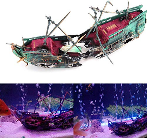Haokaini Schiffswrack Aquarium Ornament Aquarium Dekor Piratenschiff Fischerboot Versteckt Höhle Aquarium Segelboot Landschaft Dekor Luftpumpe Angetrieben Aktion Dekor