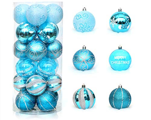 KiKom 2.36 24 Stück Weihnachtskugel Bruchsicher Gemalt Weihnachtsbaumdekoration Set Für Urlaub Hochzeit Weihnachtsdekoration 60mm (Blau)