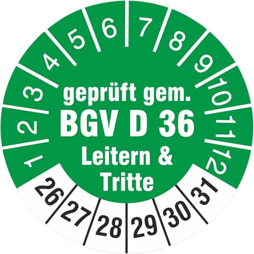 200 Prüfplaketten 30 mm geprüft gem. BGV D 36 Leitern & Tritte 2026-2031 Prüfetiketten