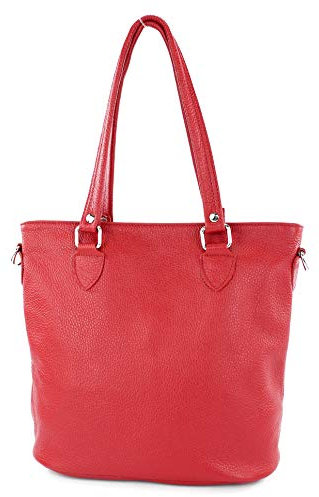 modamoda de - T215 - Italienische Ledertasche Shopper Large, Farbe:Signalrot
