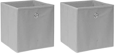 NICEME Foldable Cube Storage Unit Boxes, Clothes Drawers for Shelves, Non-Woven Fabric Storage Boxes Set, Eyelet,26.5x26.5x28 cm (Grey,Set of 2)