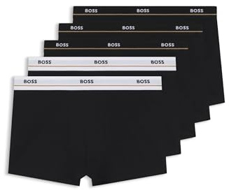 BOSS Herren Trunk 5P Essential Fünfer-Pack eng anliegende Boxershorts aus Stretch-Baumwolle mit kurzem Bein und Logos am Bund