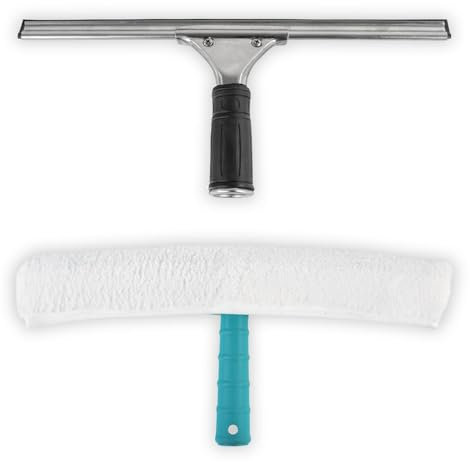 Fensterputzset – Fensterwischer aus Metall 35cm + Fensterabzieher 35cm I Profi Fensterputzer Set I als Duschabzieher, Scheibenabzieher, Badwischer, Fliesenwischer etc. I streifenfrei & saugstark