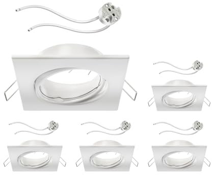 ledscom.de 5 Stück Deckeneinbaurahmen RIR Einbaurahmen weiß matt eckig schwenkbar (LED/Halogen/MR16/50mm) inkl. GU5.3 Fassung