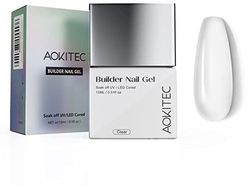 Aokitec 7-in-1 Clear Builder Gel: 15ML Building Gel Nail Polish For Strengthener,Extension,Rhinestone,Base Coat,False Nail Tips Glue With Brush Soak Off UV LED