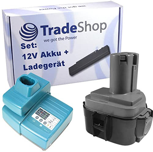 2in1 Angebot im Set: Ladegerät + NI-MH 12V 3000mAh Akku kompatibel mit Makita 6980FD 6980FDWD 6980FDWDE 6992DWD 8227D 8270DWAE 8270DWALE 8411DWH 8413D 8413DWAE 8413DWD 8413DWDE