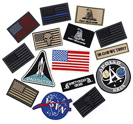 Embroidered Iron on Patches for Clothing Caps, Bags, Backpacks, Vest, Military Uniforms,Tactical Gears Etc 15Pcs American Flag Patch Tactical Military USA Flag United States Morale NASA Patches
