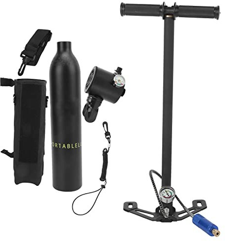 VBESTLIFE Cilindro de Oxígeno de Buceo, DIDEEP Cilindro de Oxígeno de 0,5 L Juego de Respirador Subacuático para Instrucciones de Buceo (Botella de oxígeno negra + Bolsa de)