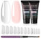 ROSALIND Poly Nagel Gel Starter Set, Poly Nail Gel Transparent Rosa 30ml 2 Farben Acrylgel für Nägel UV/LED Nagellack mit Nagelbürste und Nägel Tipps, Nagelverlängerung Gel für Anfänger Home Salon