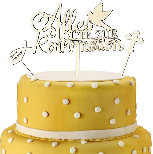 VIKY Kommunion Tortendeko,Holz Tortendeko Kommunion Junge,Cake Topper Kommunion,Taufe Taube Konfirmation Tortendeko, Erstkommunion Tortendeko für Junge Mädchen,Personifizieren Kuchen Deko Geburtstag