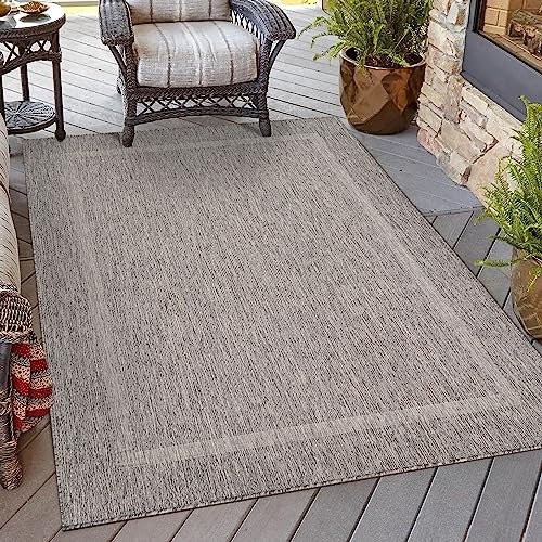 HomebyHome In & Outdoor Teppich Wetterfest Sisal Optik 300x400 cm (280 x 370 cm) Grau - Balkon Teppich Wasserfest, Waschbar, Flachgewebe - Ideal für Küche, Camping, Garten und Terrasse