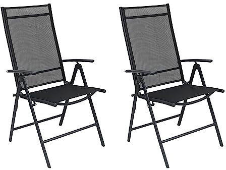 2 Stück Gartenstuhl - Hochlehner 7-Fach verstellbar - zusammenklappbar - Klappstuhl - witterungsbeständiges Metall - wetterfeste Gartenmöbel - Anthrazit/Schwarz