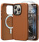 SURPHY Faux Leather Case for iPhone 15 Pro Max Case with Screen Protector, Premium PU Leather Compatible with MagSafe [Metallic Buttons] Cover for iPhone 15 Pro Max 6.7 inch, Brown